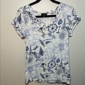 The Limited White Short-Sleeve V-Neck Tee with Navy Nautical Print